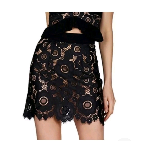 For Love & Lemons Black Lace Over Nude Lining Skirt - Size Small. - Picture 8 of 9